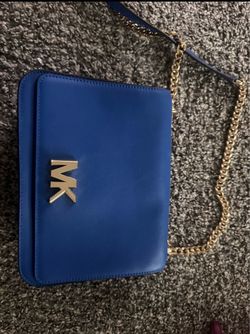 Royal Blue Structured Shoulder Bag with MK
