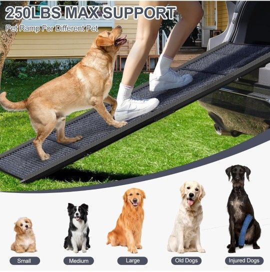 Aluminum Dog Ramp for Car, 63 Long 17 Wide Folding Portable Pet