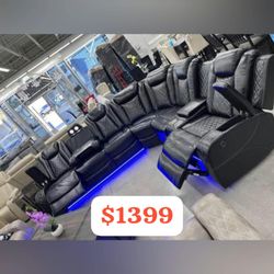 Black Leather Power Reclining Sectional Sofa