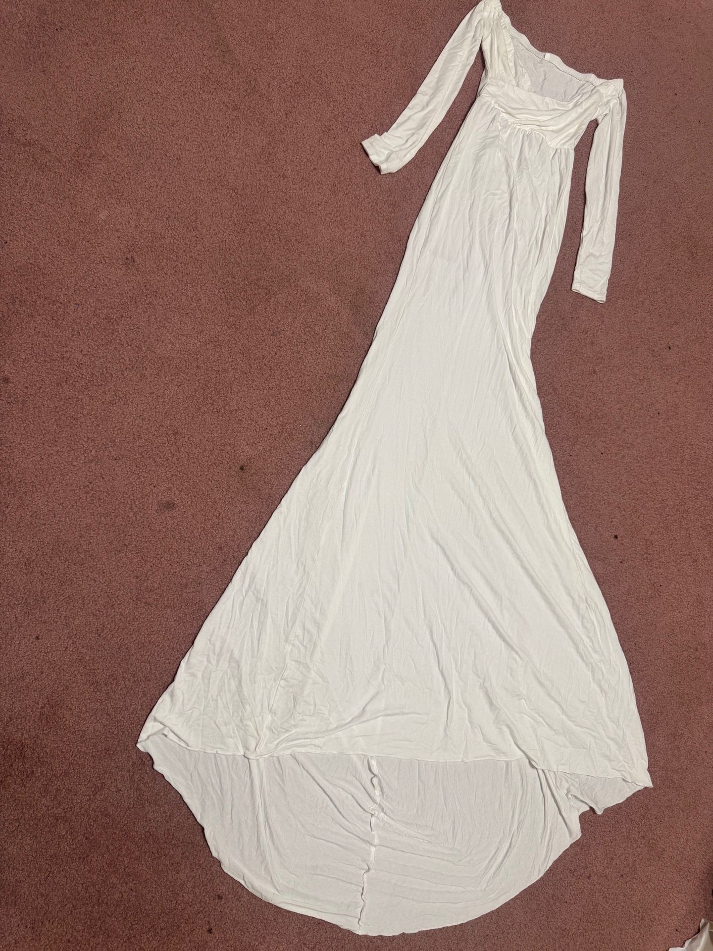 New small white long stretchy train photo maternity gown dress