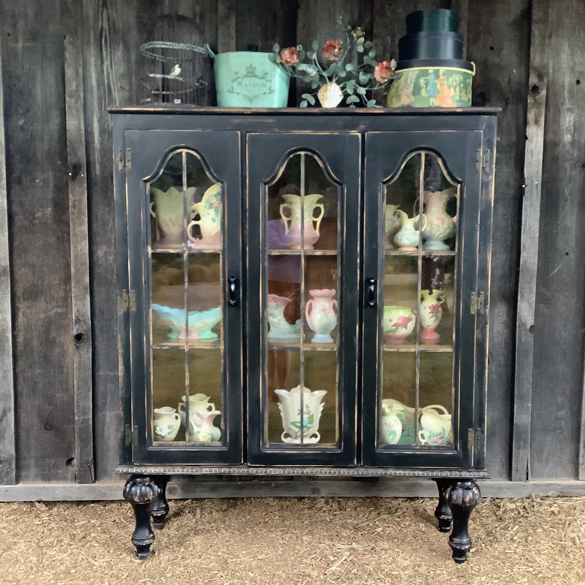 Farmhouse Black Glass Door Hutch