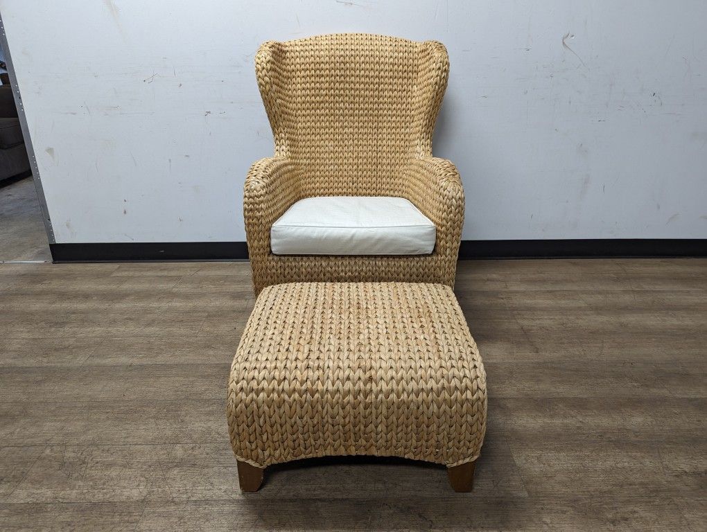 Potterybarn Modern Wicker Chair with Ottoman