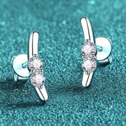 Wedding 925 Sterling Silver Moissanite Dainty Stud Earring  #Wedding