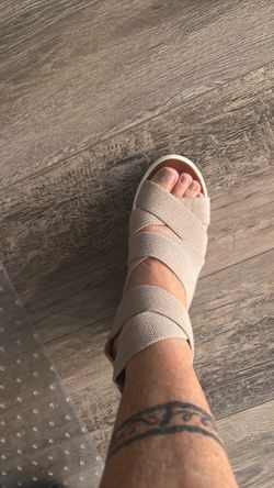 MIA Tan Kris Kross strappy wedges