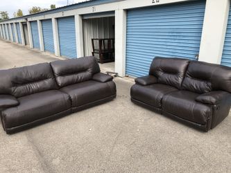 Brown Leather Reclining Couch And Loveseat