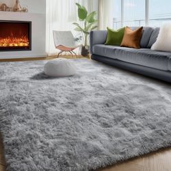 Luxury Plush Soft & Fluffy Light Grey 6' x 9' Shaggy Area Rug by PAGISOFE