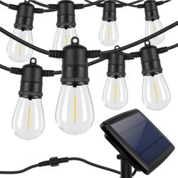 Solar String Lights Outdoor Waterproof 48ft, LED Patio Lights Solar Powered - 15 Shatterproof Edison S14 Bulbs Warm White, Commercial Grade Outdoor St
