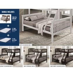 Bunk Bed Full And Twin With 2 Mattress Memory Foam 
