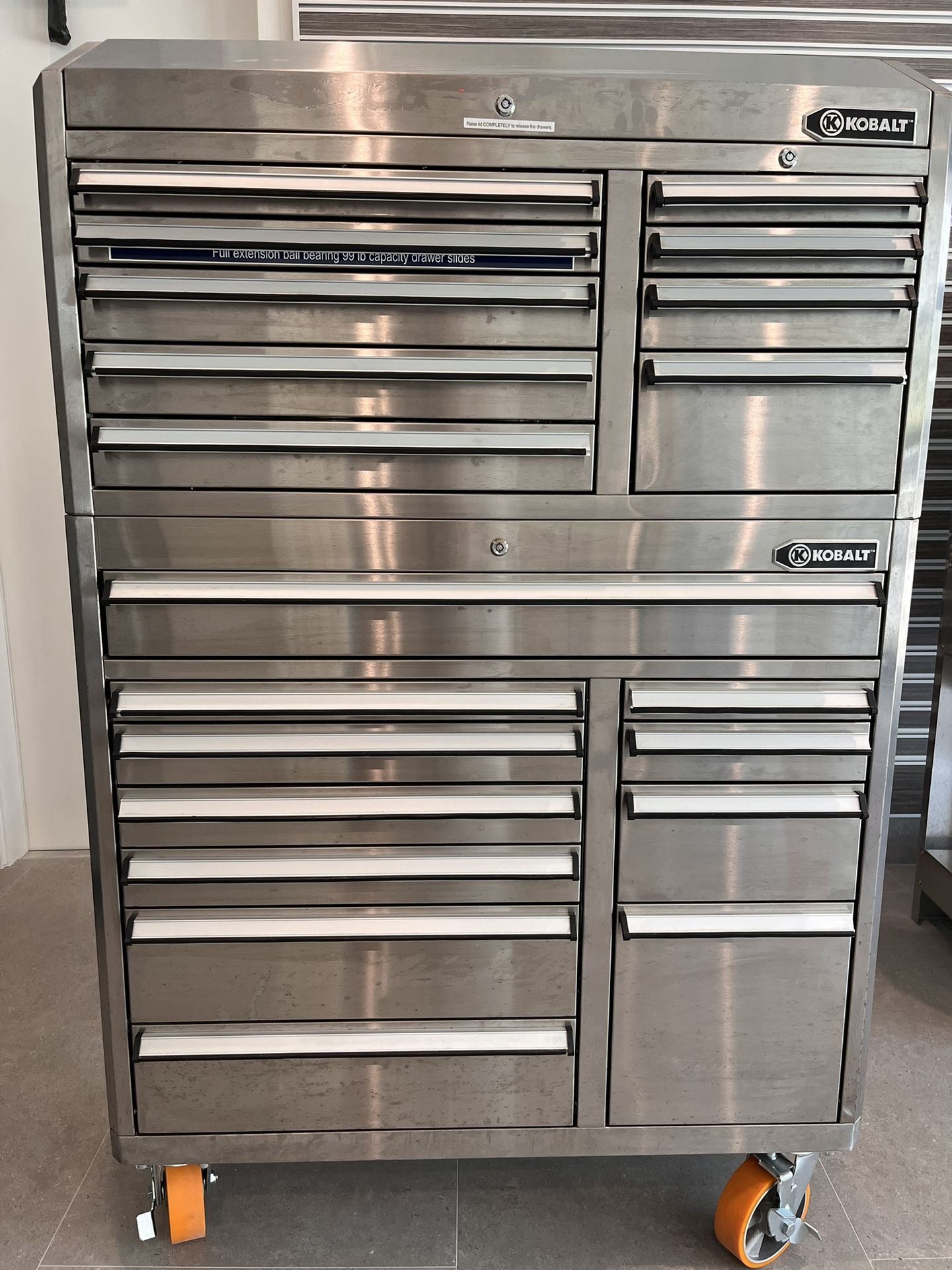 Kobalt Stainless Steel 11 Drawer Roller Cabinet And 9 Drawer Tool Chest