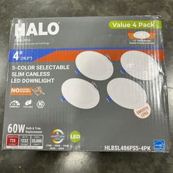HALO HLBSL4 4 in. Adjustable CCT Canless IC Rated Dimmable Indoor Integrated LED Recessed Light Kit (4-Pack)