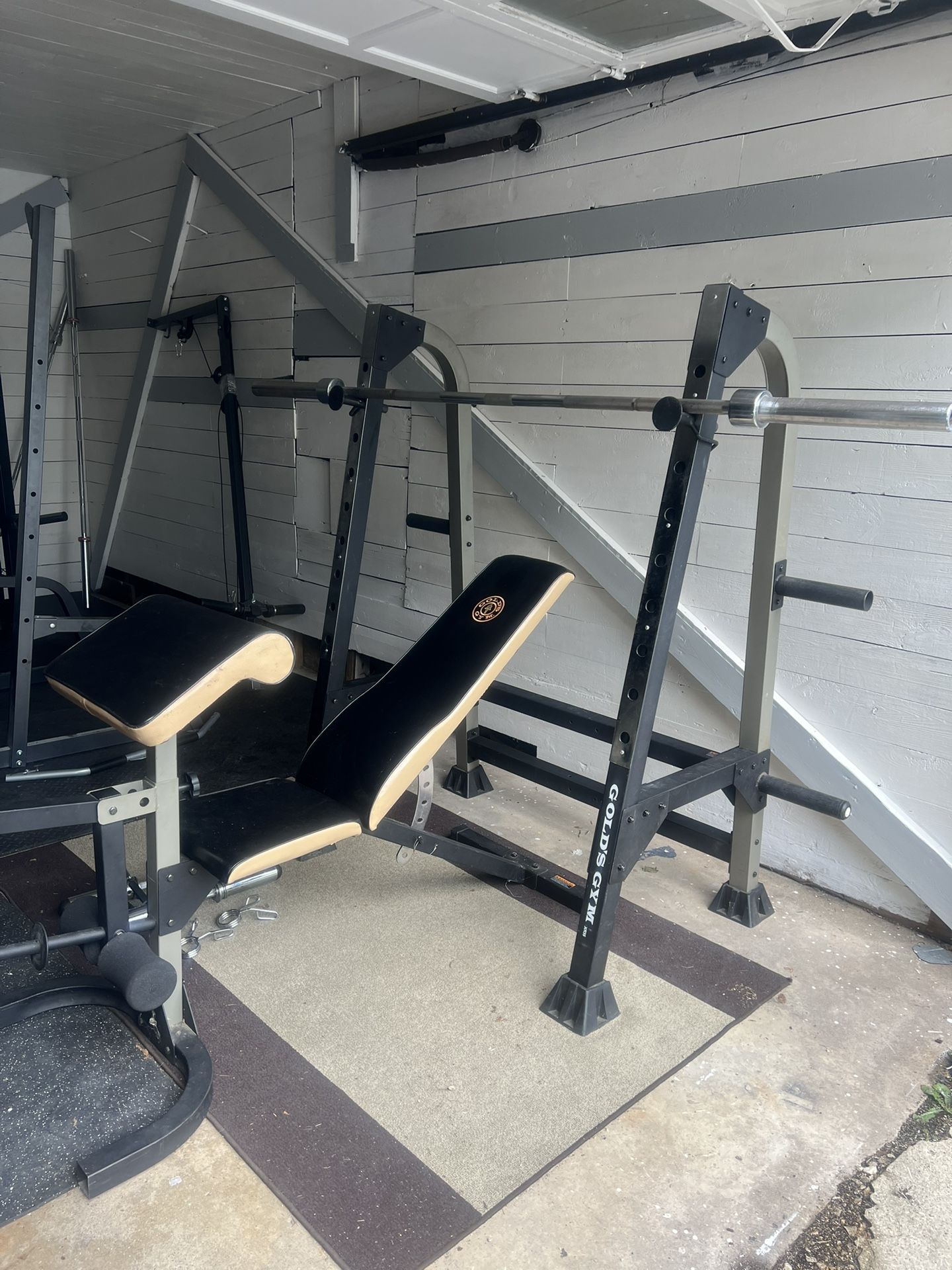 Golds Gym Rack With Bench And Olympic Barbell