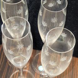 4 Tiffany And Co DEISY Crystal Champaign Flute Etched Flowers Vintage RERE RETIRED Pattern Brazil