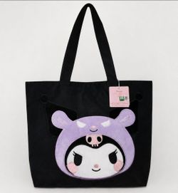 New with Tags Sanrio Kuromi Purple Hood Tote Bag - Black Canvas Shoulder Bag
