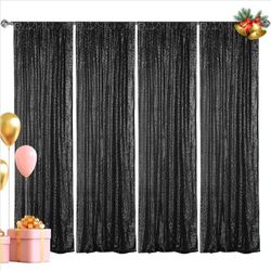  Black Sequin Backdrop Curtain, 4PCS 2FTx8FT Glitter Backdrop Curtain for Parties, Christmas, Wedding, Party Decoration?4 Panels, 2FT x 8FT, Bla