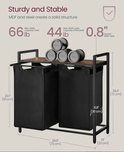 VASAGLE Laundry Hamper Basket Sorter w/ 2 Pull-Out and Removable Bags - Brown / Black