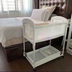 White Baby Bassinet Side Sleep Crib 