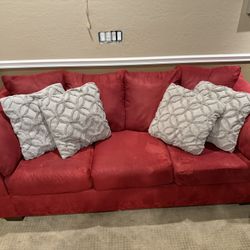 Fully Refurbished Red Suede Love Seat Couch