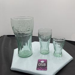 Lot Of 3 Different Coke Glasses 2 oz.4oz And Rare 20oz