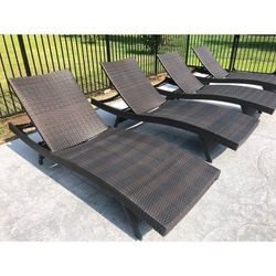 Outdoor patio wicker chaise lounge chairs, pool furniture loungers 