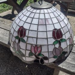 Stained Glass Hanging Shade W/ Inside White Globe