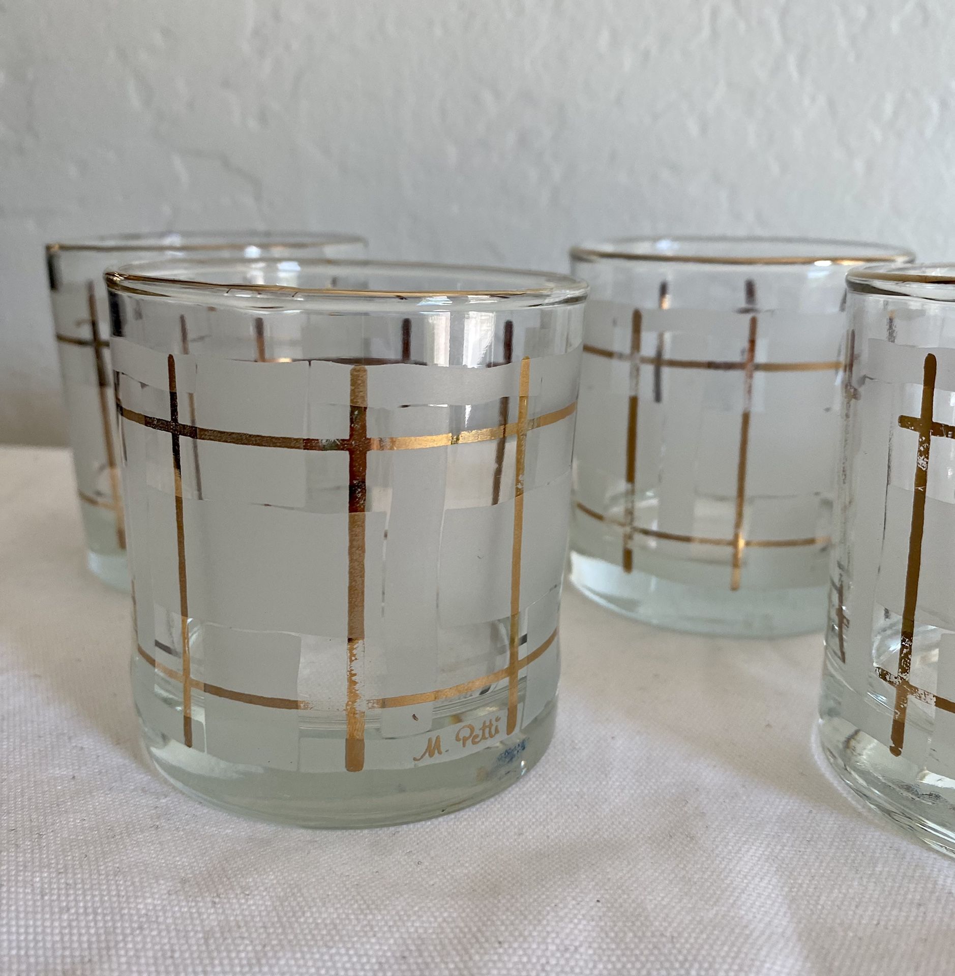 Vintage mid century modern lowball cocktail glasses Signed Petti