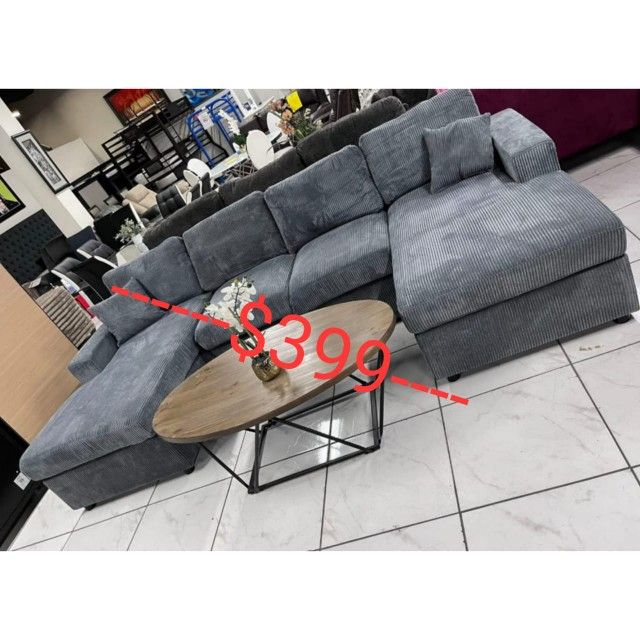 Dark gray corduroy double chaise sectional sofa
