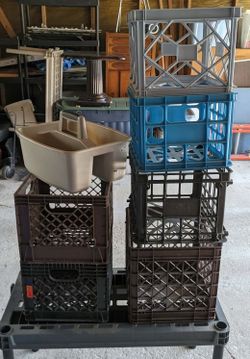 Lot of seven milk crate item holders