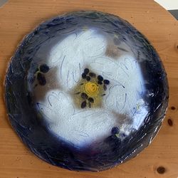 Large Blue Glass Plate With Doves