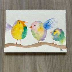 Original Watercolor Painting of Three Birds