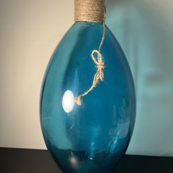 Aqua Blue Large Glass Floor Vase Decorative Piece 23 Inches Tall