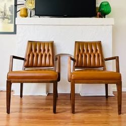 Pair of Mid Century Modern Monteverdi Young Tufted Armchairs-Caramel