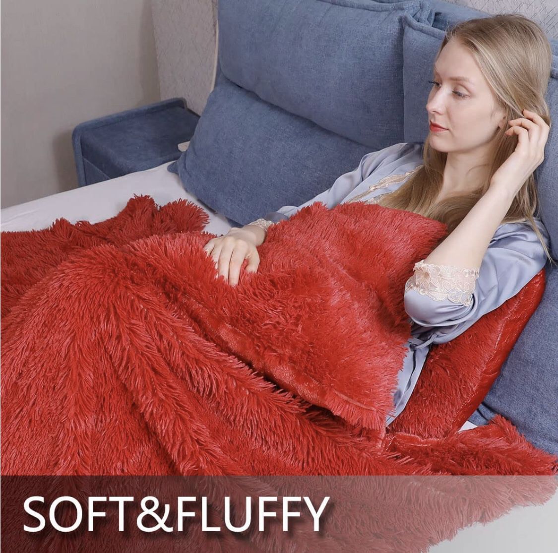 Thick Red Faux Fur Throw Winter Blanket,2 Layers,50" x 60",Soft Fluffy Fuzzy Cozy Blanket for Sofa Chair Couch Bed Farmhouse Decrations Photoshoot Pro