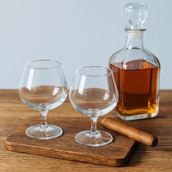 Bormioli Rocco Italy “Michelangelo” Set Of 2 Clear Brandy Snifter Glasses
