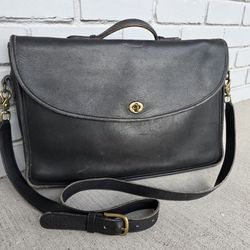 Vintage Coach 5265 Black Leather Briefcase Messenger Bag – Made in USA, 1995
