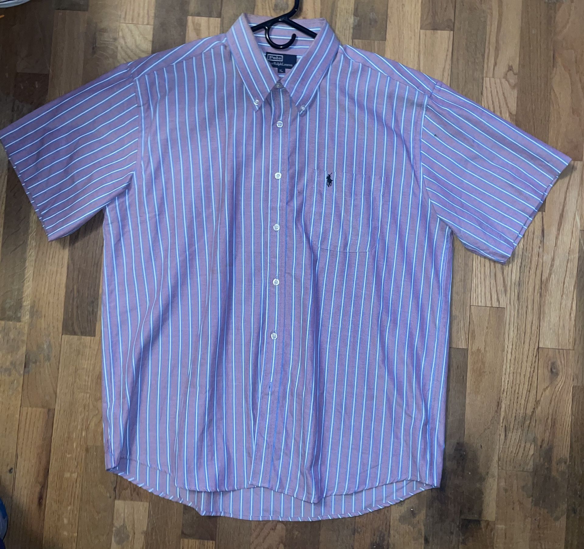 POLO RALPH LAUREN Men's Pink Button Down Shirt short Sleeve Stripe Size XL
