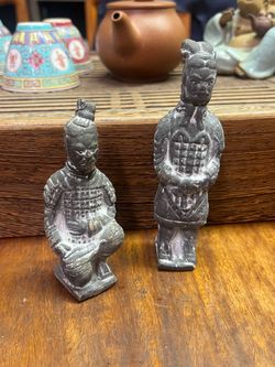 Pair of Terracotta Warrior Figurines - Kneeling Archer & Standing Warrior, $5 for Both
