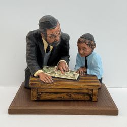 Vintage 1970 David Kaplan "Jewish Rabbi Teaching Boy Torah” Sculpture