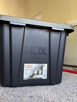 HDX R 27 gal. Tough Storage Tote in Black and Army Green Store SKU# 1014-393-121