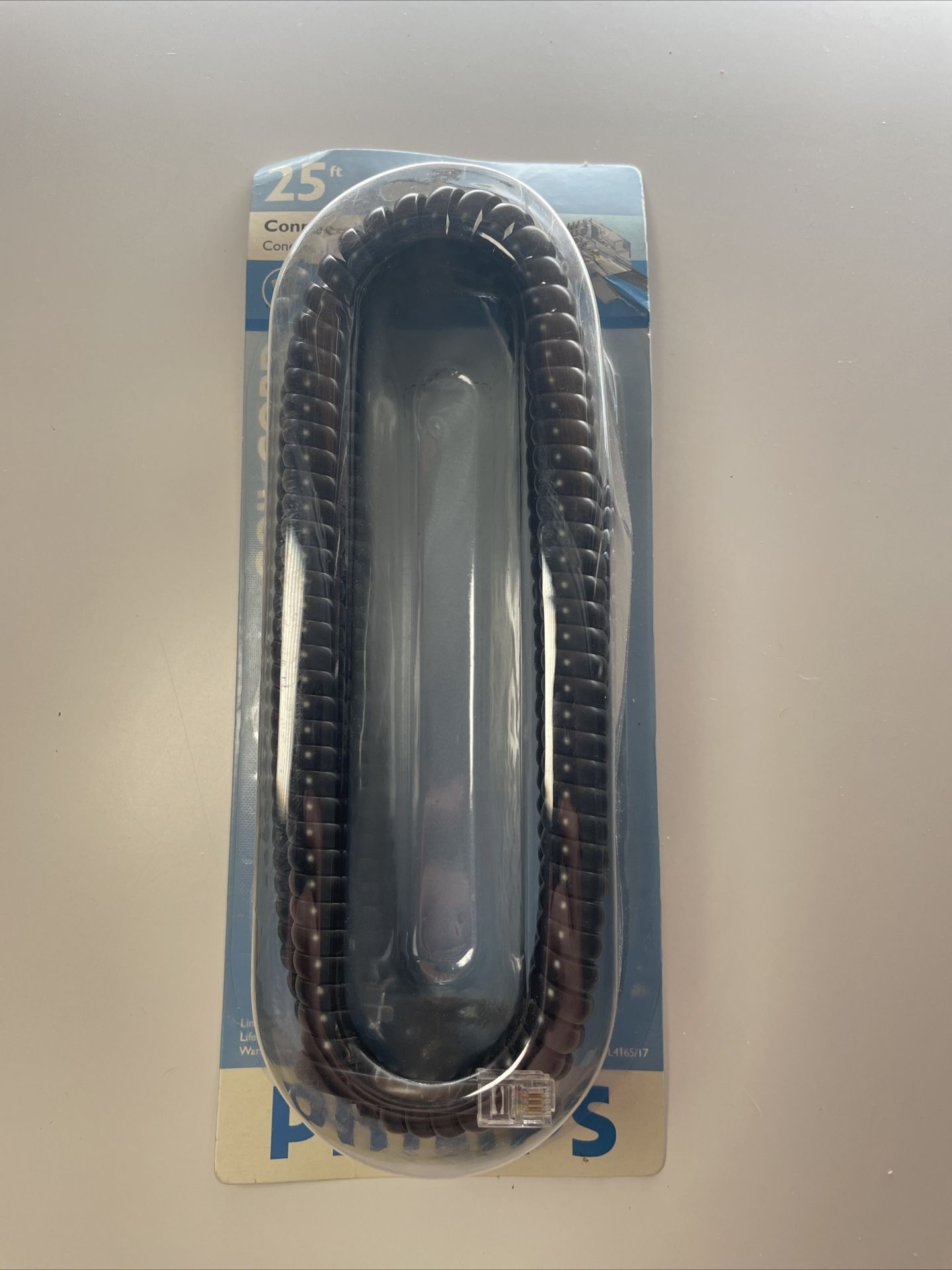 Phillips - 25 foot Coiled Handset Phone Cord with plugs - BLACK Brand New Sealed