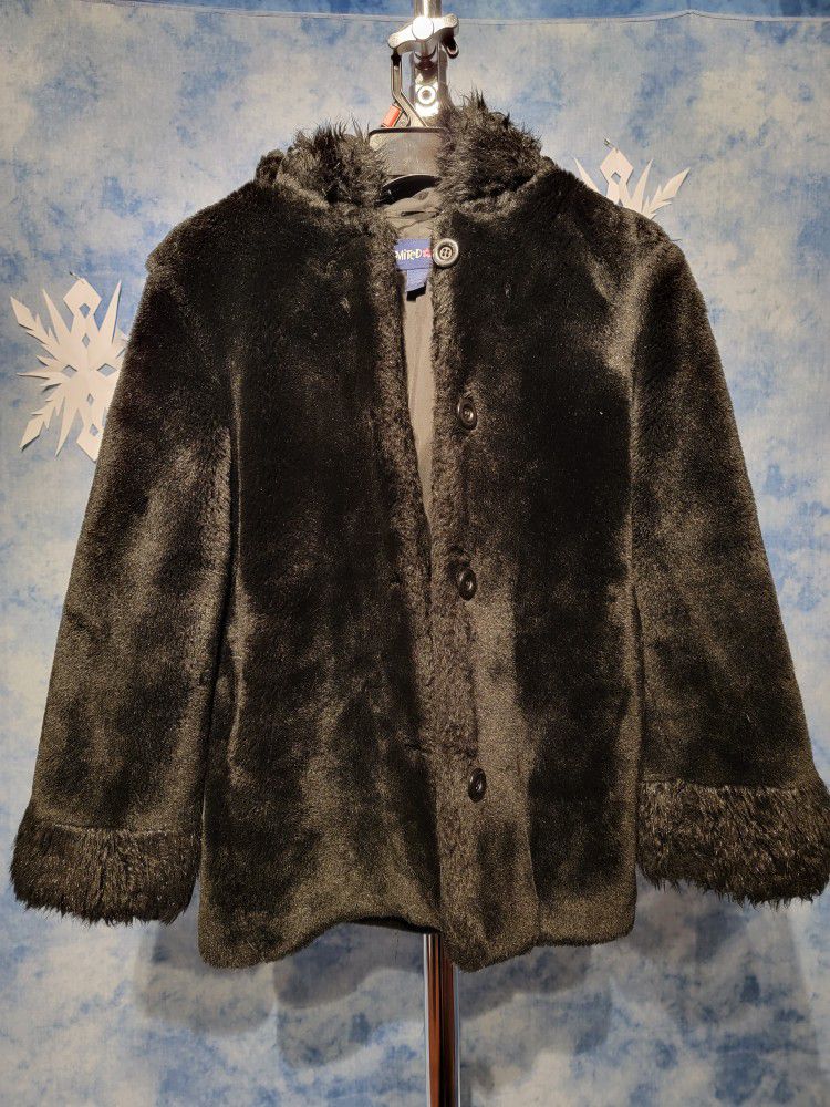 Women's Luxury Ultra Soft Contrast Faux Fur Hoodies Jacket, Ladies Plus Winter Warm Fleece Hooded Flared Coat Outerwear