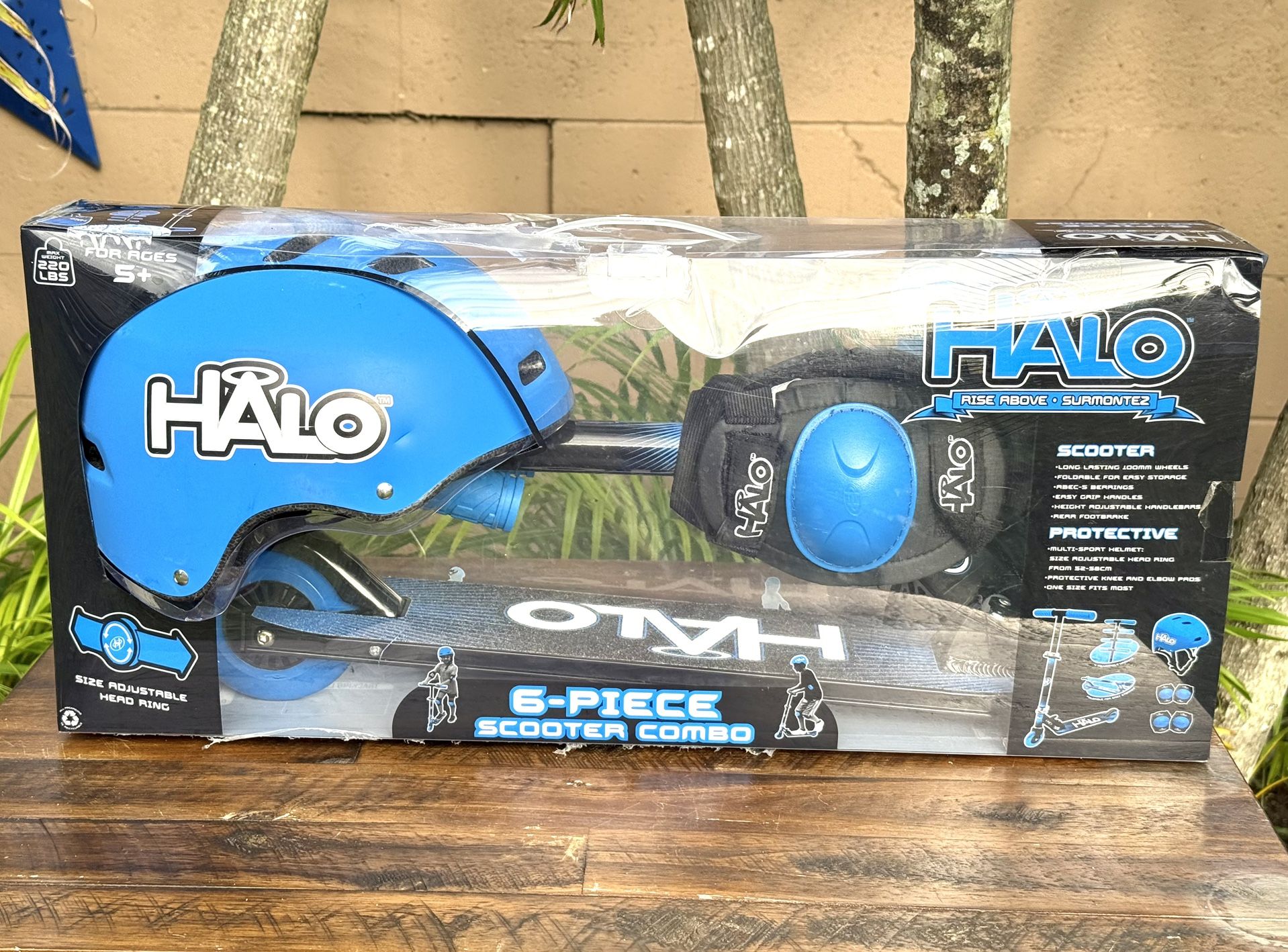 Halo 6-Piece Blue Kids Scooter Combo Set with Helmet & Pads Foldable Adjustable