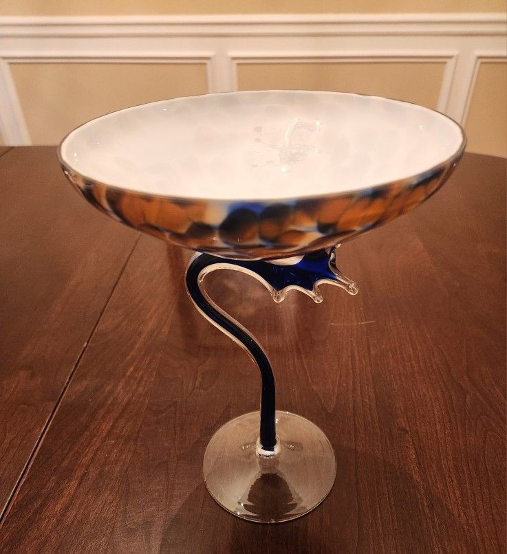 Vintage Alicja Poland Cobalt Multicolor Swirl Art Glass Bowl/Glass Hand Made in Poland 9