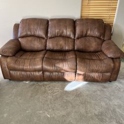 All Leather Sofa + Reclining Loveseat With Console, Brown