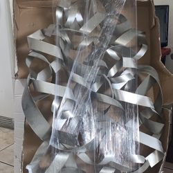 Large Modern Abstract Metal Ribbon Wall Sculpture – Silver/Brushed Steel 