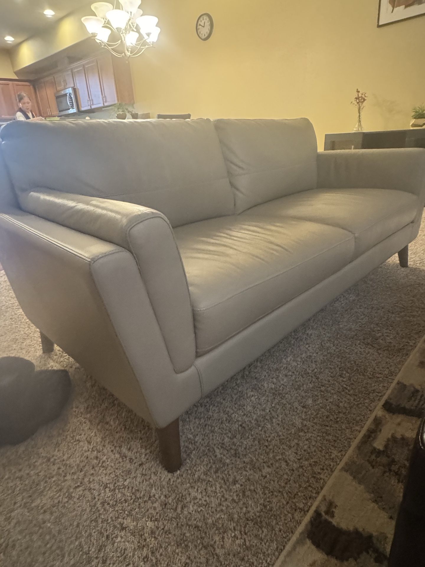 75.5" faux leather round arm sofa by Mercury Row (Grey)