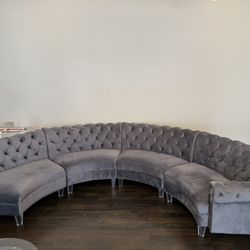 Luxurious Gray Velvet Living Room Set - Sectional + 2 Accent Chairs