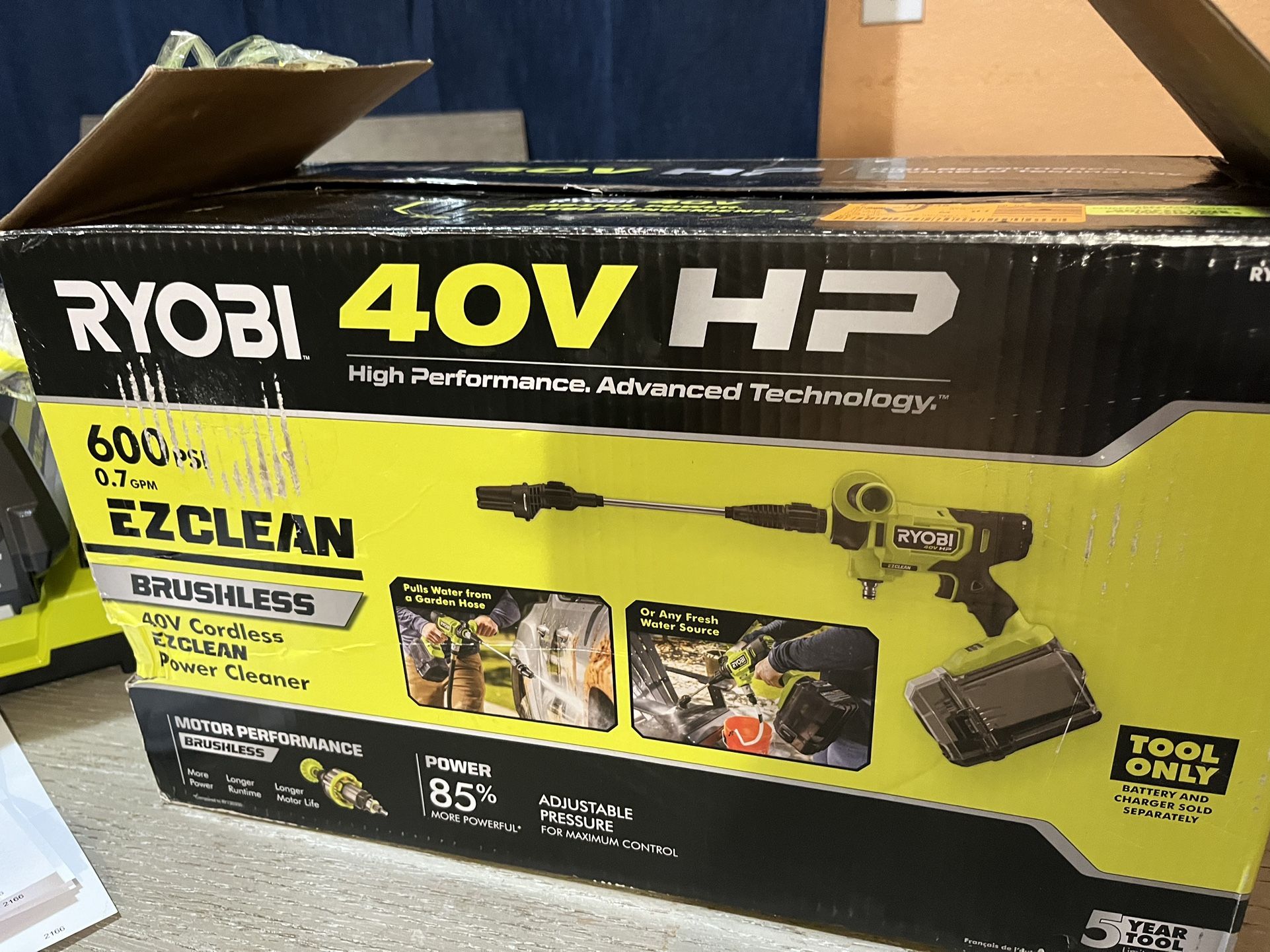 RYOBI 40V HP Brushless EZClean 600 PSI 0.7 GPM Cold Water Electric Power Cleaner (Tool-Only)