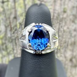 Jewelry 10k solid white gold sapphire stone natural diamond 3.06CT ring size 5.75