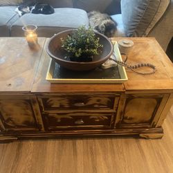 Distressed Solid Wood Cocktail Table  