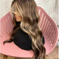 Beautiful brown highlight human hair lace frontal wig 13x6